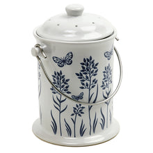 Load image into Gallery viewer, Ceramic Floral Blue/White Compost Keeper, 3 Quart